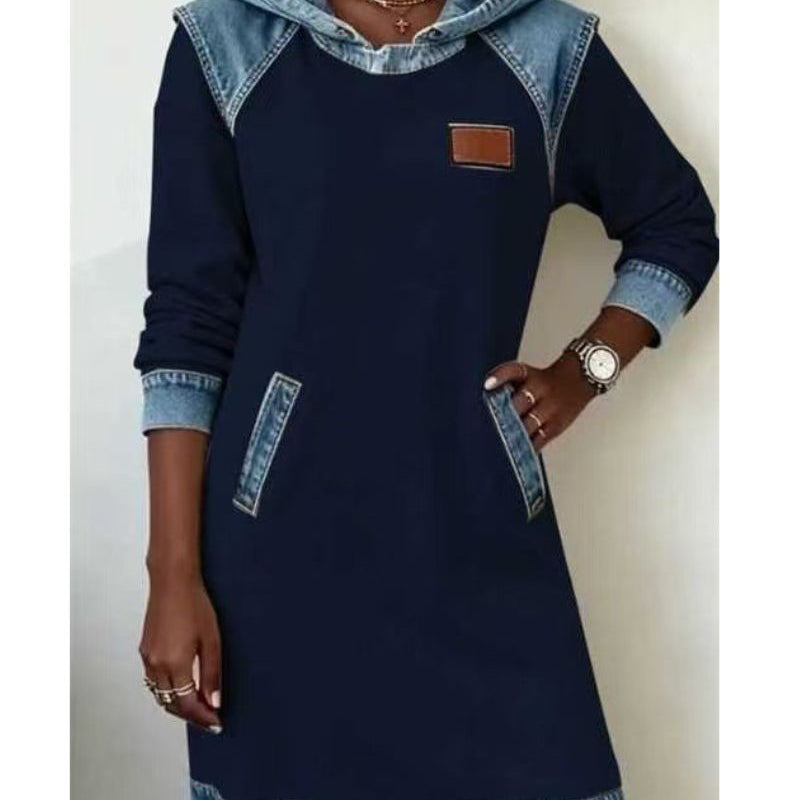 Eliška | Dámské Šaty s Kapucí a Džínovými Detaily