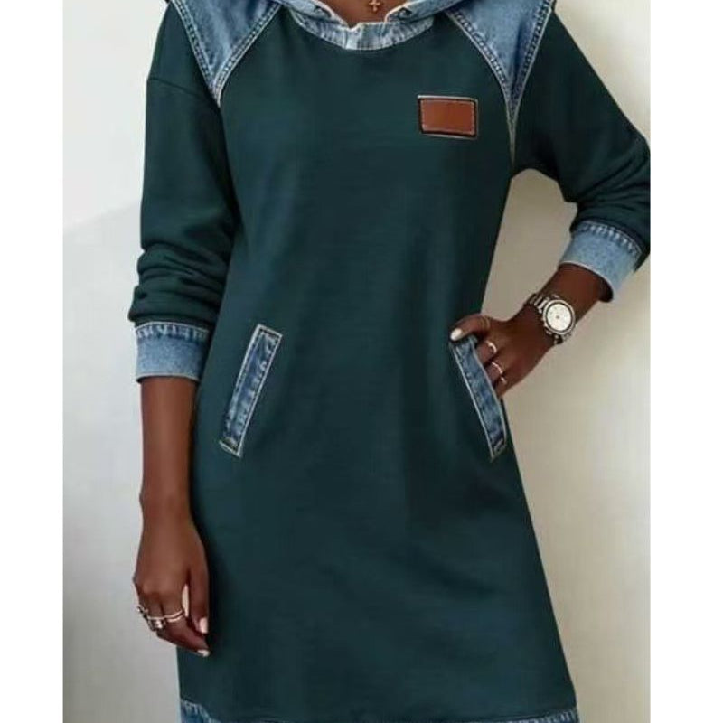 Eliška | Dámské Šaty s Kapucí a Džínovými Detaily