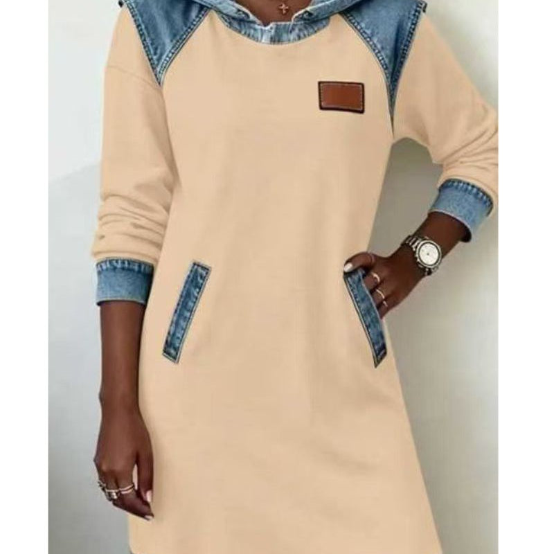 Eliška | Dámské Šaty s Kapucí a Džínovými Detaily