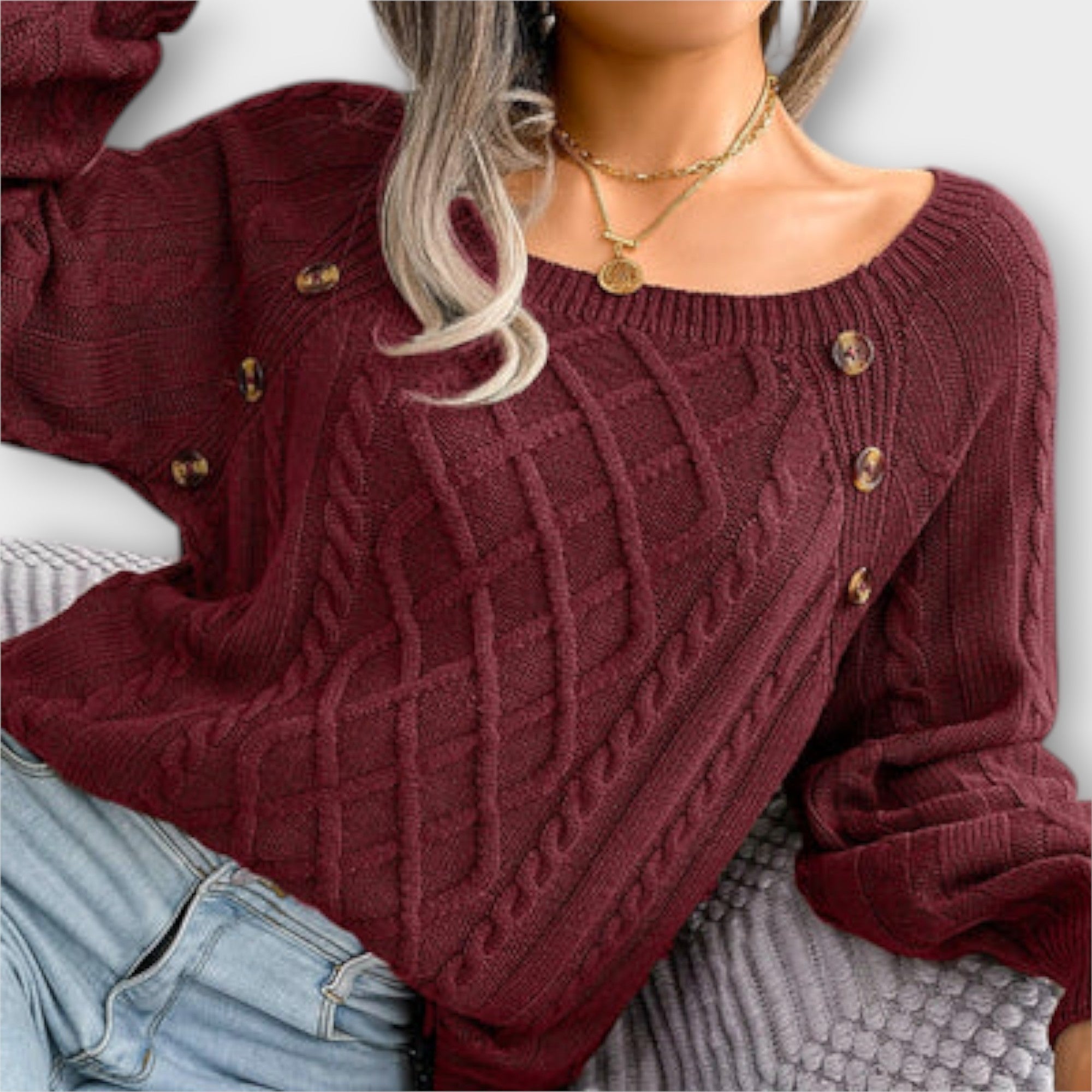 Nela | Pletený Svetr s Knoflíkovým Detalem